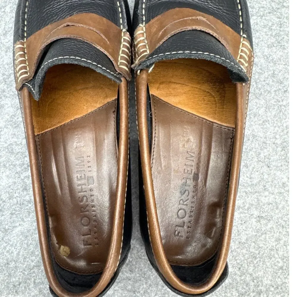 Florsheim Franklin Two-Tone Black Brown Textured Leather Penny Loafer Men 10